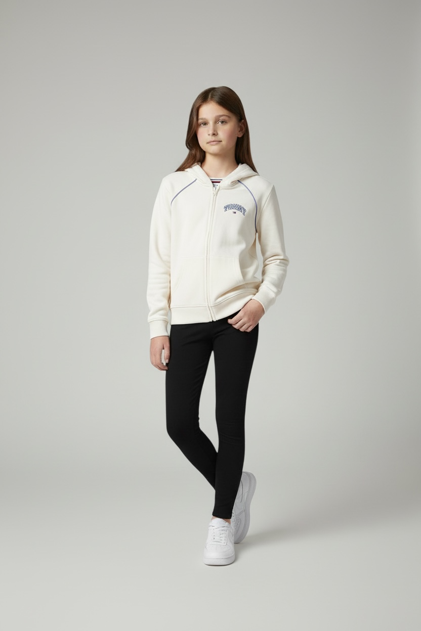 Hanorac Copii Tommy Hilfiger Alb cu Fermoar – Bluză cu Glugă stil Varsity