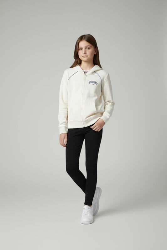 Hanorac Copii Tommy Hilfiger Alb cu Fermoar – Bluză cu Glugă stil Varsity
