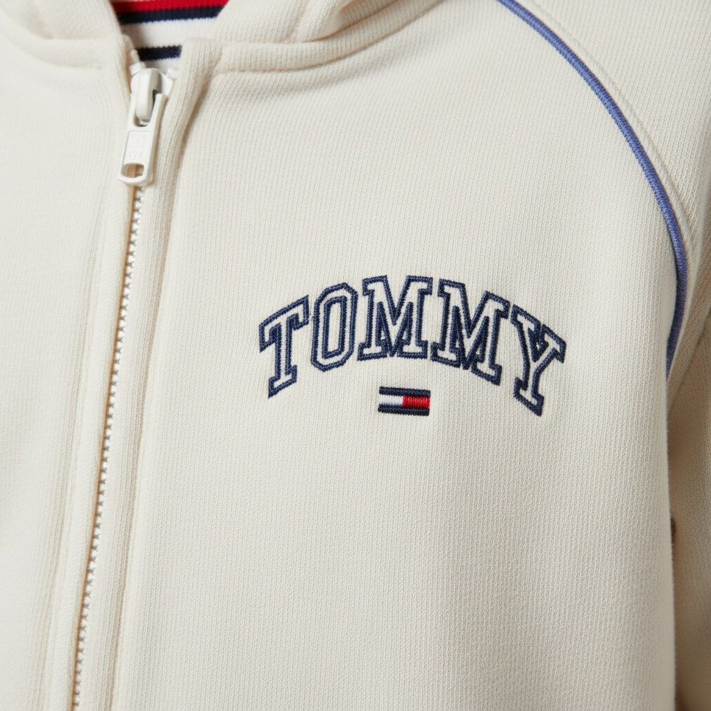 Hanorac Copii Tommy Hilfiger Alb cu Fermoar – Bluză cu Glugă stil Varsity