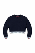 Bluză Copii Tommy Hilfiger Bleumarin – Crop cu Logo Elastic