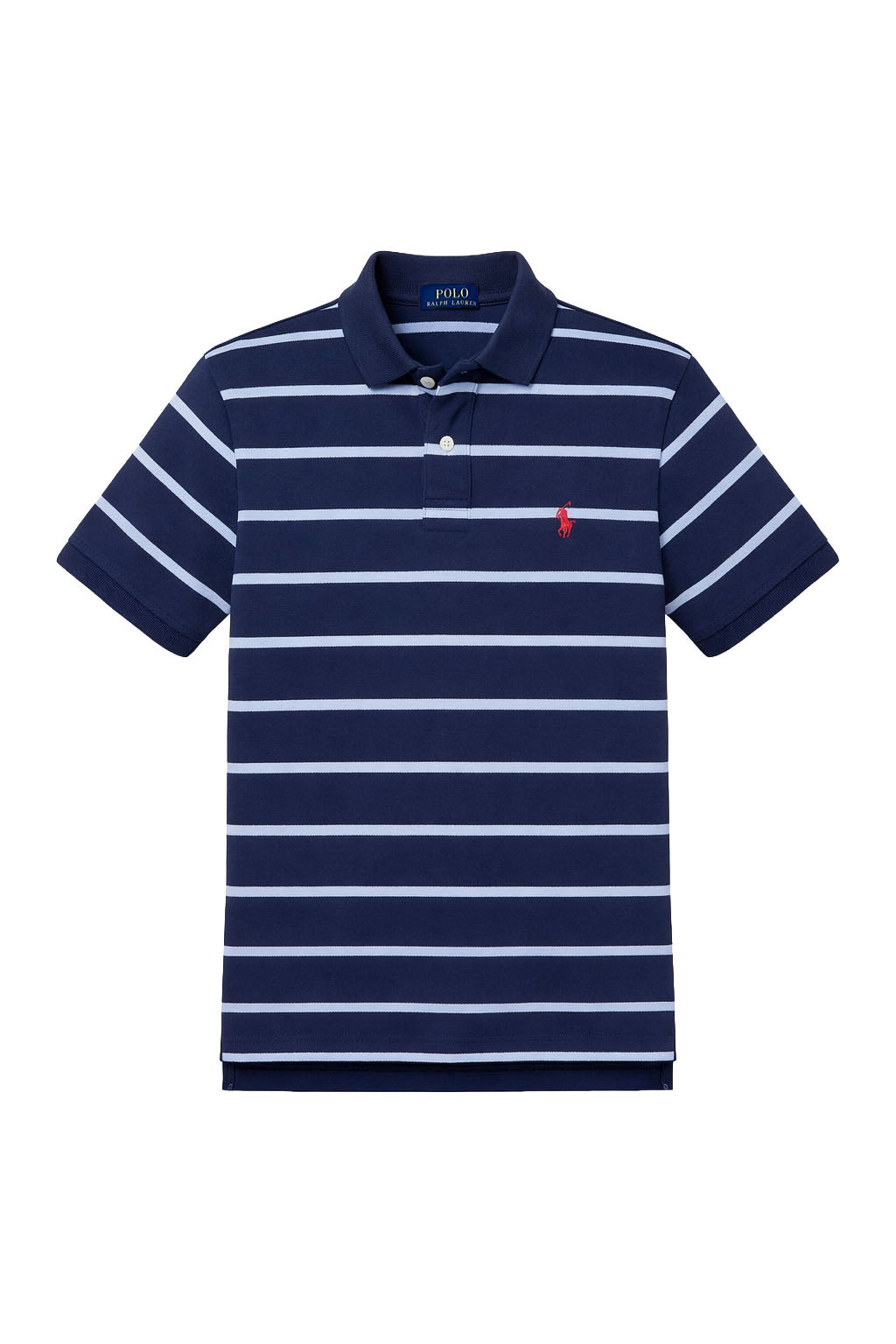 Tricou Polo Copii Ralph Lauren Bleumarin cu Dungi – Tricou cu Logo Roșu Brodat