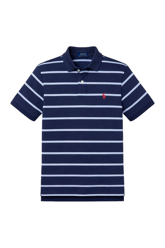 Tricou Polo Copii Ralph Lauren Bleumarin cu Dungi – Tricou cu Logo Roșu Brodat