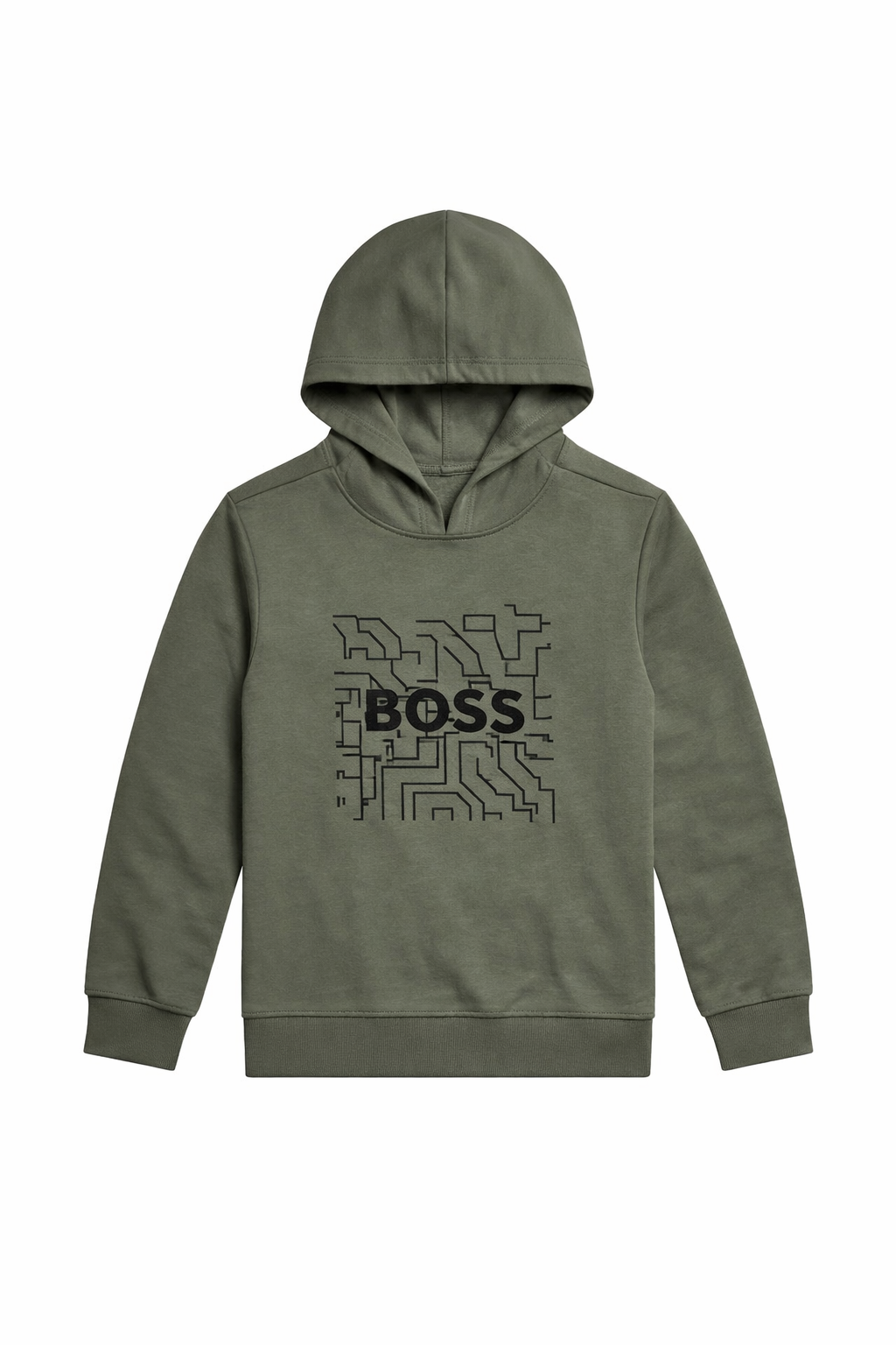 Hanorac Copii BOSS Green – Bluză cu Glugă din Bumbac cu Logo Cyber-Graphic și Stil Urban