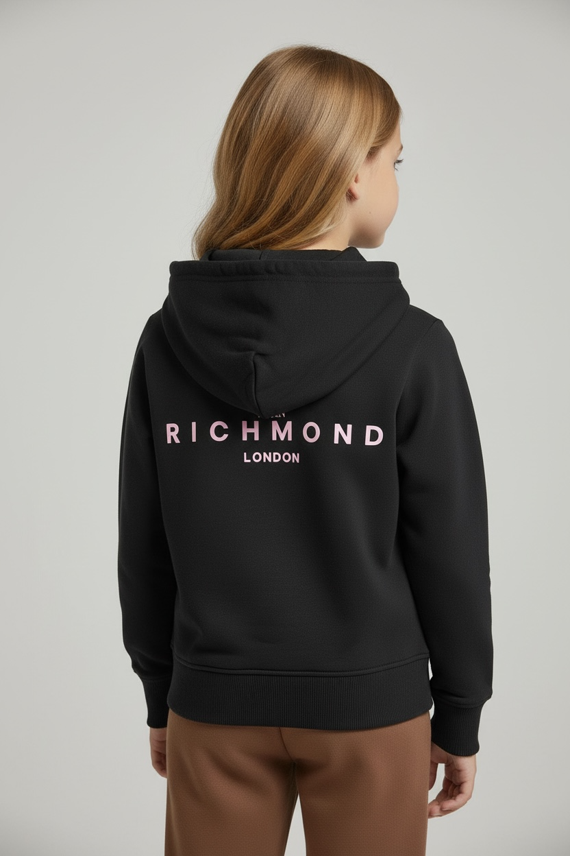 Hanorac Negru cu Glugă John Richmond Kids – Stil Rock-Chic și Confort Premium