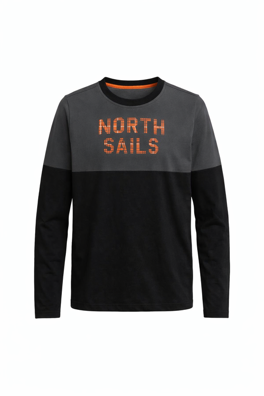 Bluză Trening North Sails Băieți – Design Color-Block Gri și Negru cu Logo Portocaliu