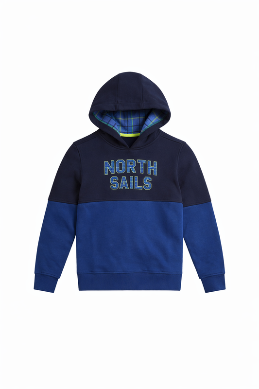 Hanorac North Sails Băieți – Design Color-Block Bleumarin cu Glugă și Logo Carouri