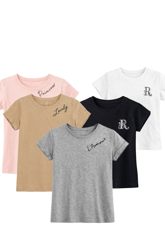 Set 5 Tricouri Fete River Island – Roz, Crem, Alb, Gri, Negru