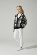 Cardigan Fetițe John Richmond – Imprimeu Carouri și Logo All-over – Stil Rock-Chic Premium