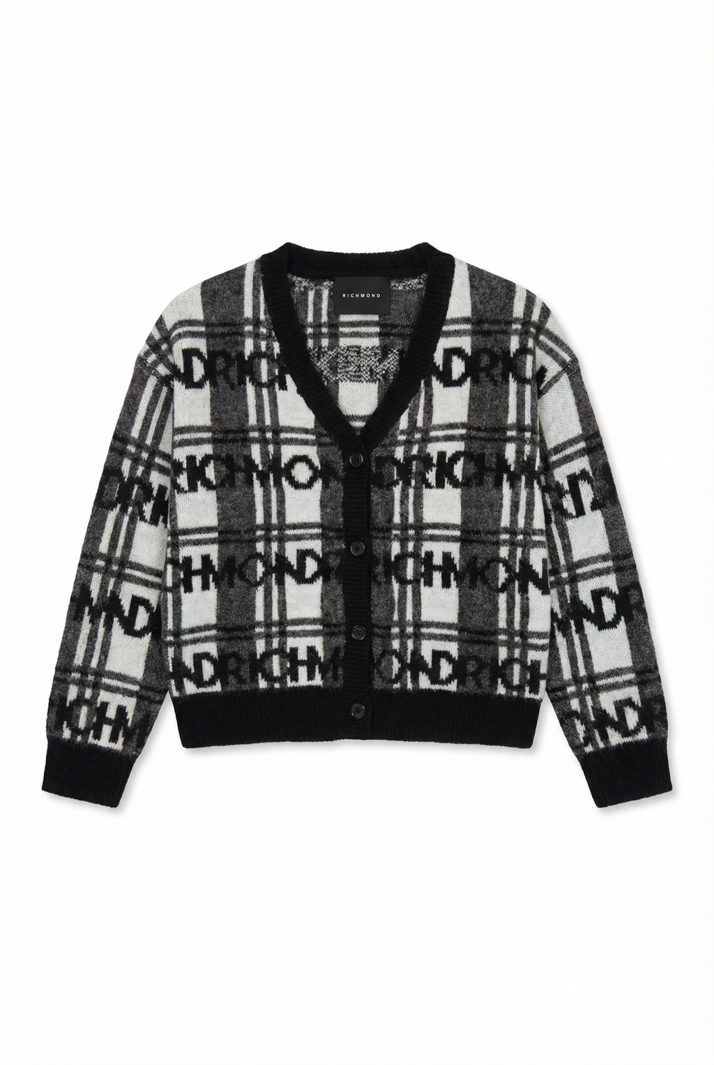 Cardigan Fetițe John Richmond – Imprimeu Carouri și Logo All-over – Stil Rock-Chic Premium