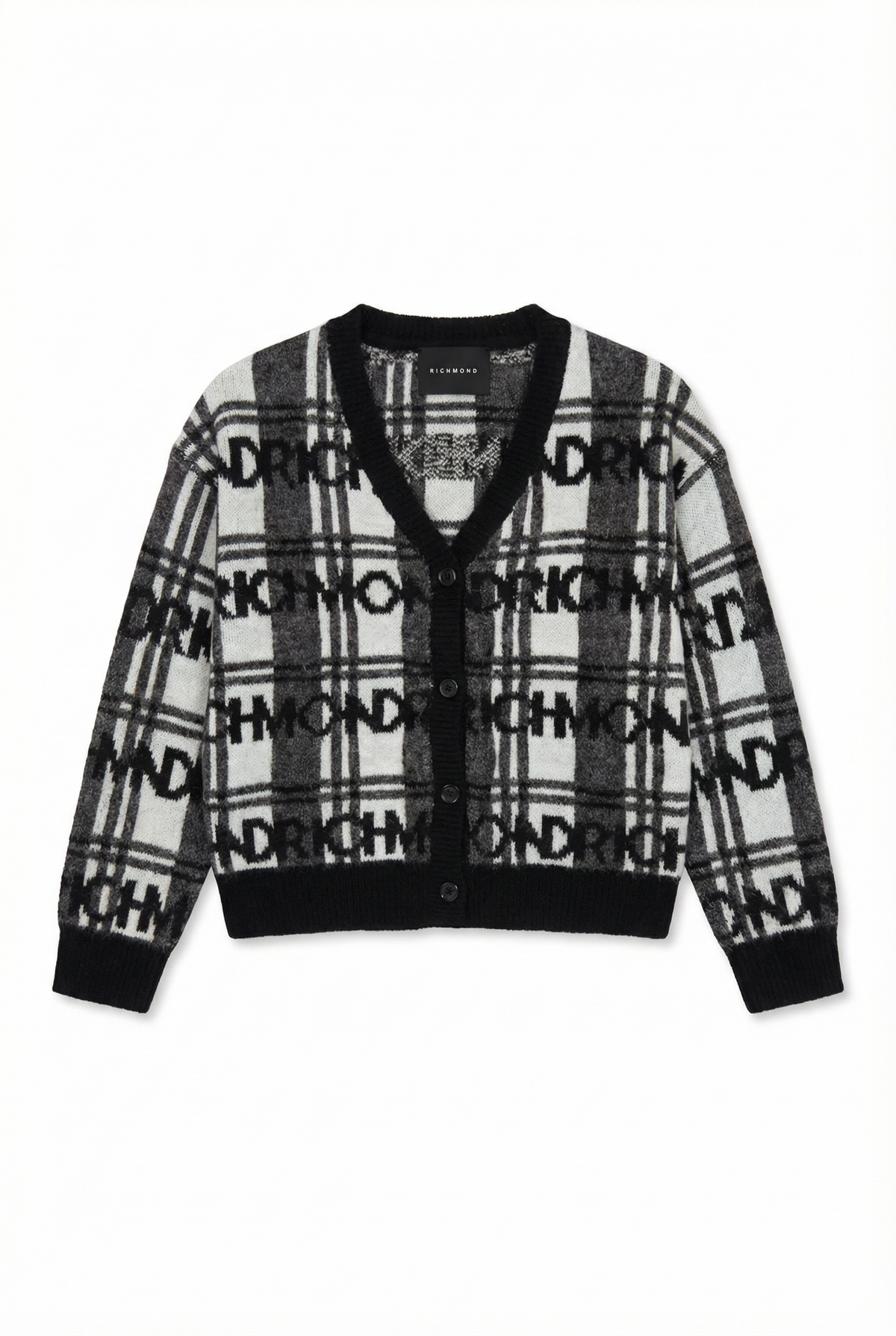 Cardigan Fetițe John Richmond – Imprimeu Carouri și Logo All-over – Stil Rock-Chic Premium