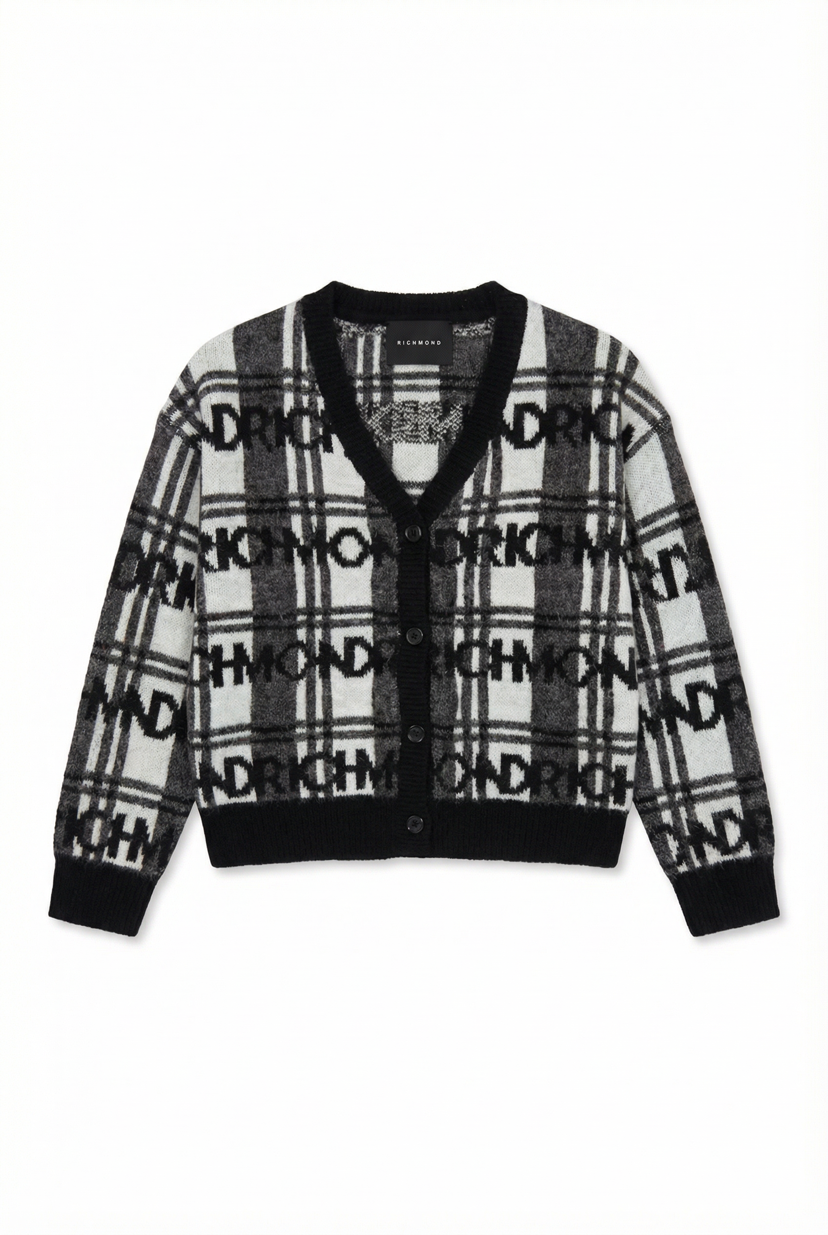 Cardigan Fetițe John Richmond – Imprimeu Carouri și Logo All-over – Stil Rock-Chic Premium