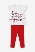 Set Fete Liu Jo - Tricou Alb cu Volănașe și Mesaj "Fun" + Colanți Roșii, Stil Casual Premium