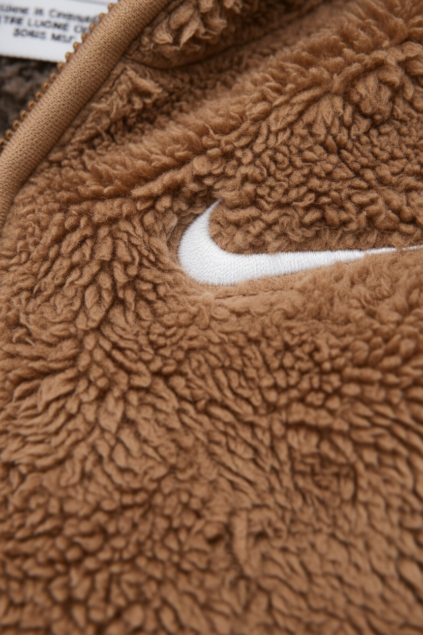 Combinezon plușat Nike bebeluși, model "Ursuleț" cu glugă, Crem