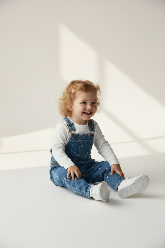 Salopeta denim cu bluza Tommy Hilfiger, imprimeu all over