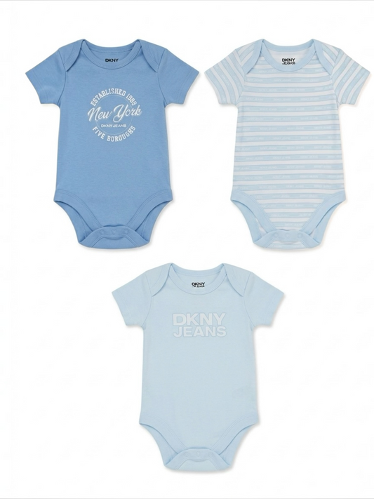 Set 3 body-uri DKNY în nuanțe de albastru cu logo central