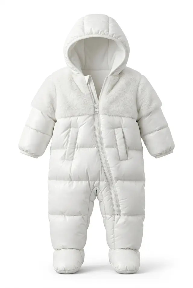 Combinezon DKNY crem cu glugă și blăniță