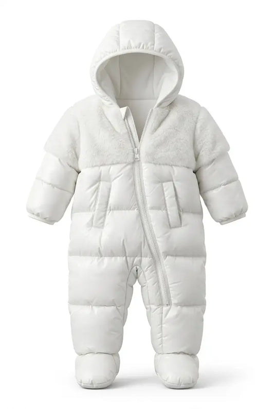 Combinezon DKNY crem cu glugă și blăniță