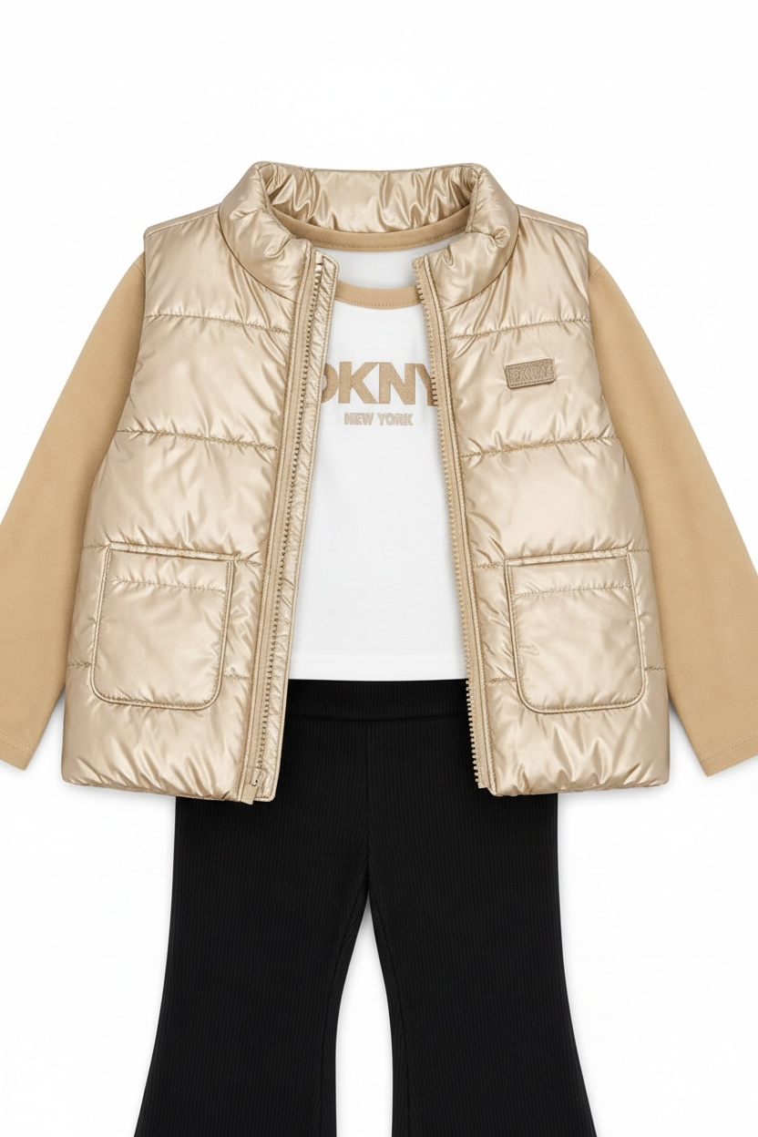Set 3 piese DKNY - Vesta aurie, bluza si colanti