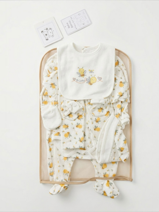 Set 6 piese unisex Bebe Bonito cu imprimeu flori portocalii