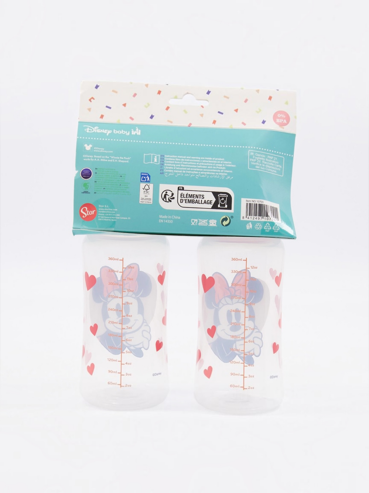 Set 2 biberoane Disney Baby Minnie Mouse, tetină din silicon, 0% BPA, +0 luni