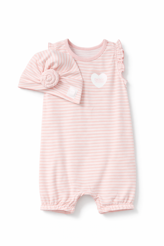 Set bebelusi 2 piese DKNY roz pudrat - body si caciula