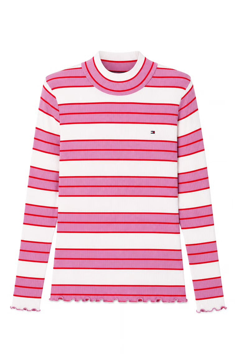 Bluza Tommy Hilfiger in dungi - roz si alb cu logo brodat