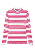 Bluza Tommy Hilfiger in dungi - roz si alb cu logo brodat