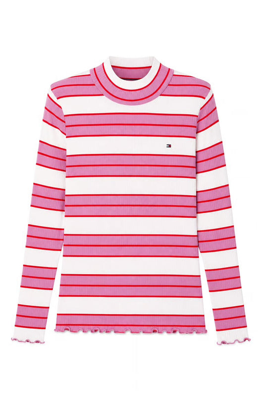 Bluza Tommy Hilfiger in dungi - roz si alb cu logo brodat