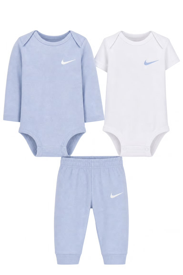 Set 3 piese Nike - 2 body-uri si pantaloni alb-bleu