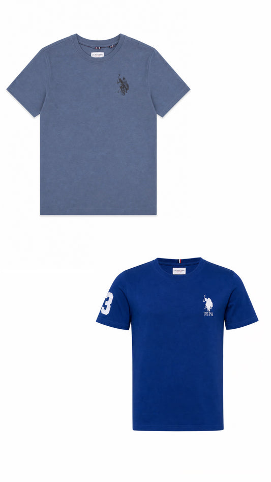 Set 2 tricouri U.S. Polo Assn. - bleu si albastru cu logo imprimat