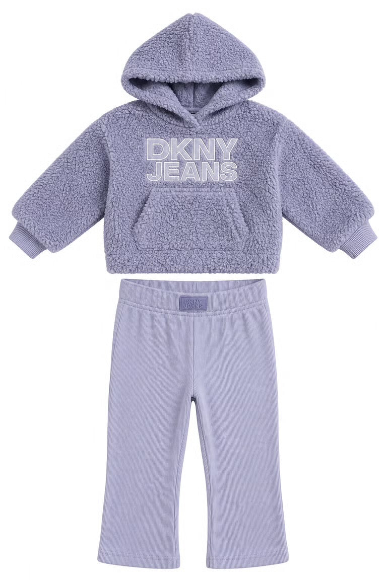Set 2 piese DKNY - hanorac plusat cu logo central si pantaloni mov