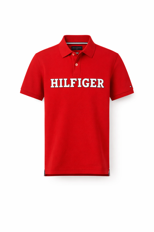 Tricou tip polo Tommy Hilfiger rosu cu logo central brodat