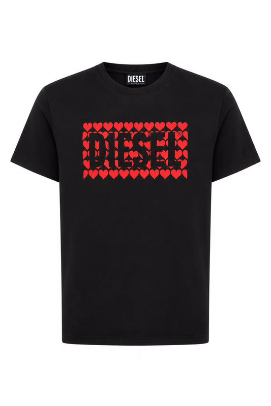 Tricou Diesel cu imprimeu tip inimioare rosii