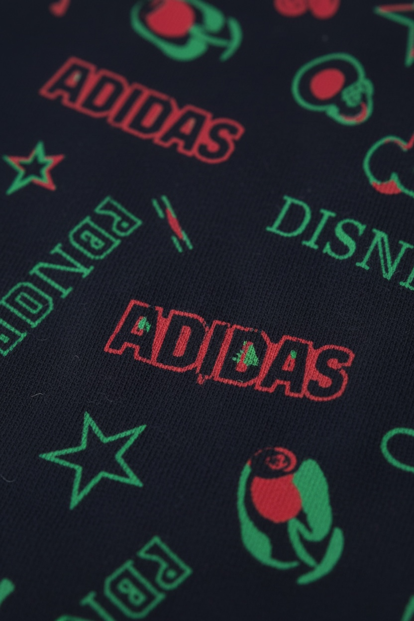 Trening copii Adidas negru, editie Disney, cu imprimeu rosu/verde