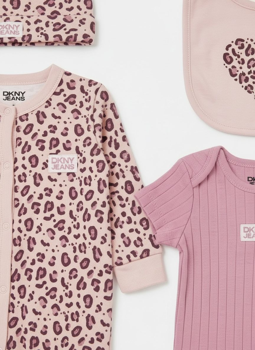 Set 5 piese DKNY - caciula,bavetica,botosei,salopeta si body