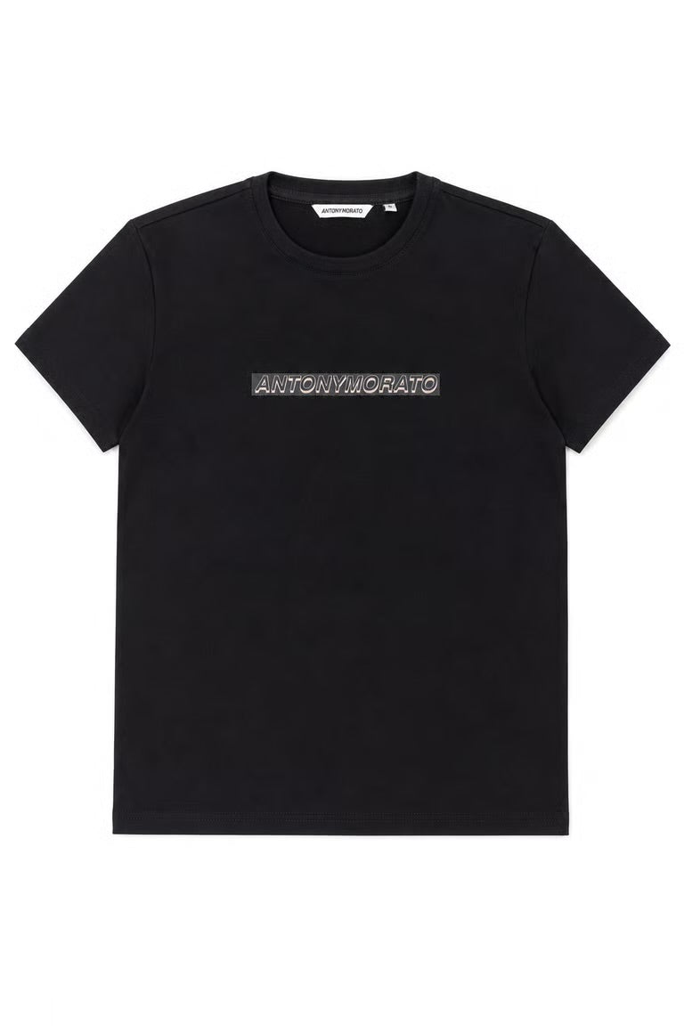 Tricou Antony Morato cu logo central texturat - negru
