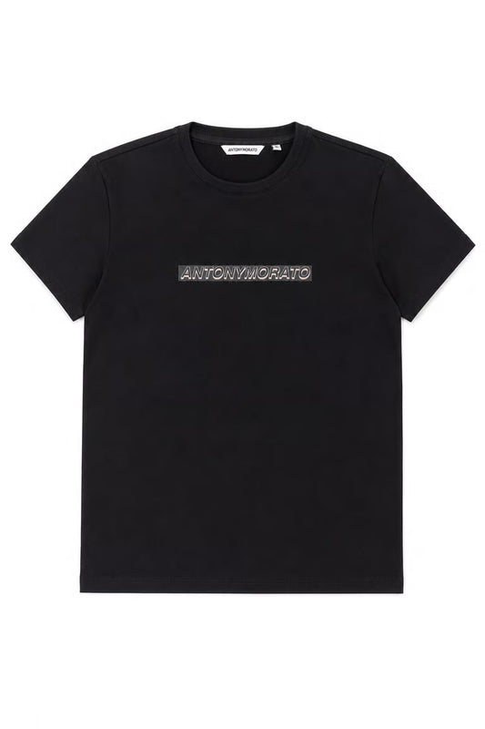 Tricou Antony Morato cu logo central texturat - negru