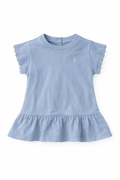 Bluza fetite Polo Ralph Lauren - bleu cu volane si broderie