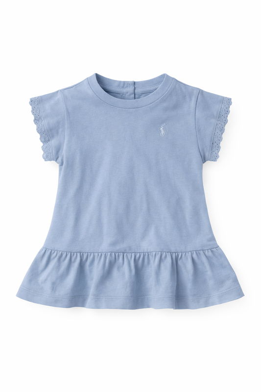 Bluza fetite Polo Ralph Lauren - bleu cu volane si broderie