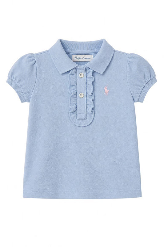 Bluza bleu Polo Ralph Lauren cu guler si detalii tip volane