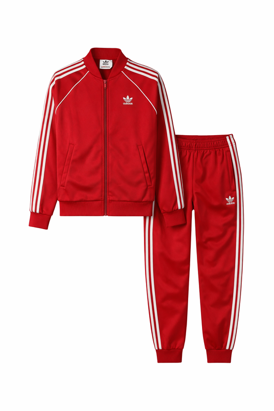 Trening Adidas rosu - benzi laterale si logo brodat