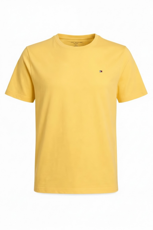 Tricou Tommy Hilfiger galben cu logo brodat