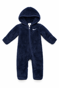 Combinezon plușat Nike bebeluși, model "Ursuleț" cu glugă, bleumarin