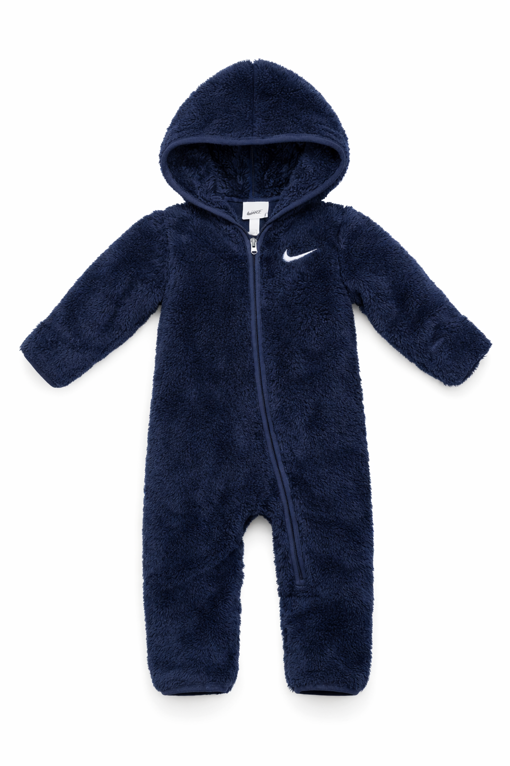 Combinezon plușat Nike bebeluși, model "Ursuleț" cu glugă, bleumarin