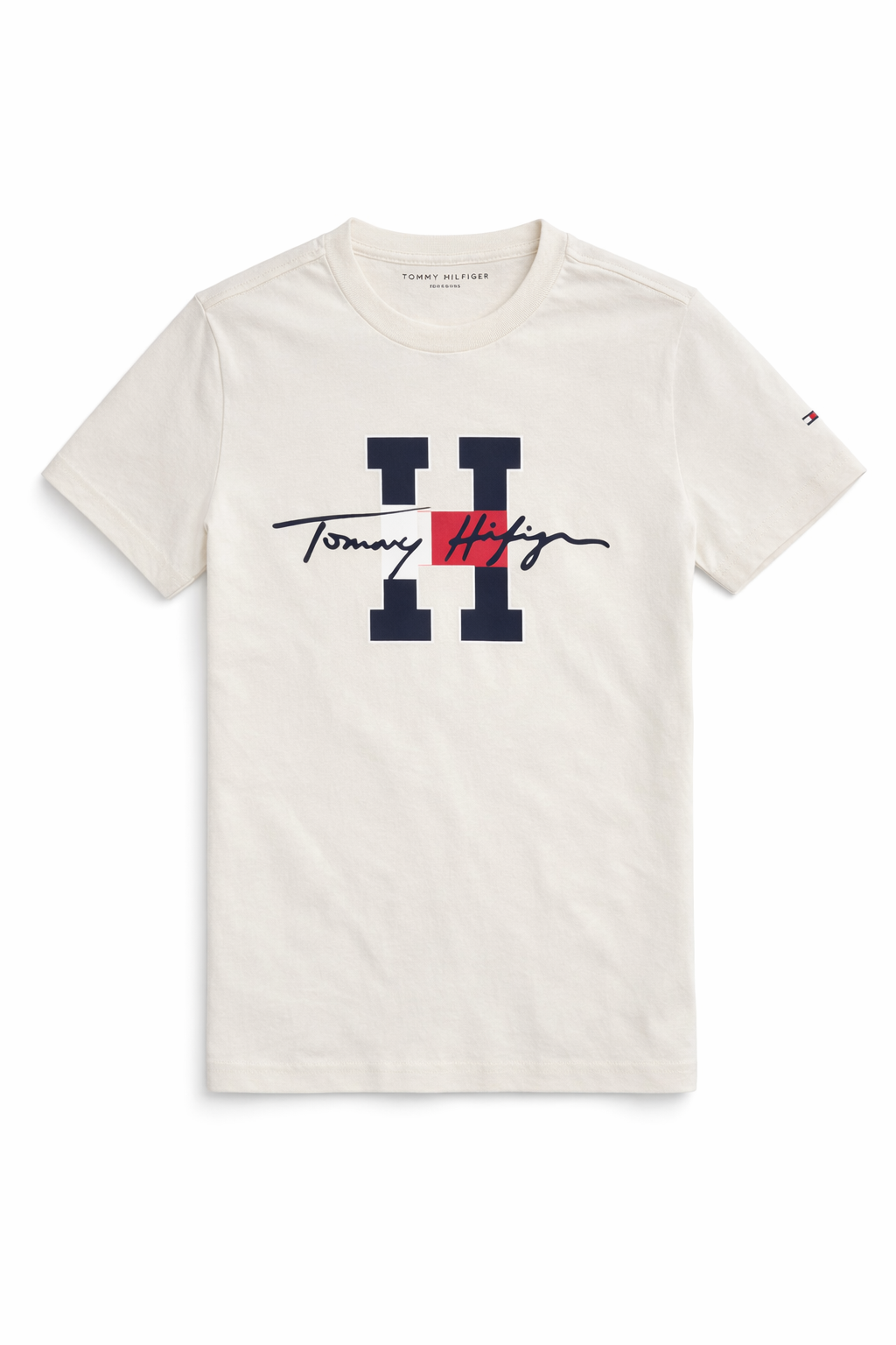 Tricou Tommy Hilfiger cu logo imprimat central - crem