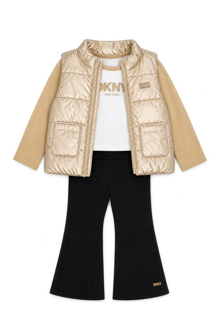 Set 3 piese DKNY - Vesta aurie, bluza si colanti