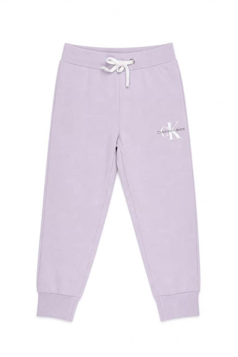 Pantaloni fetite Calvin Klein mov lavanda - logo imprimat