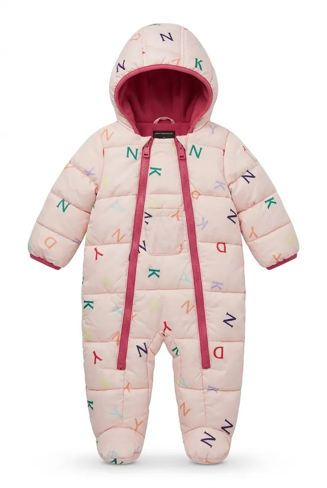 Combinezon DKNY crem cu imprimeu multicolor și detalii roz