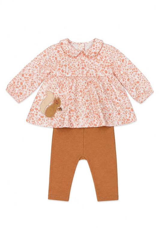 Set 2 piese Nutmeg cu bluza cu volane si detalii,colanti maro
