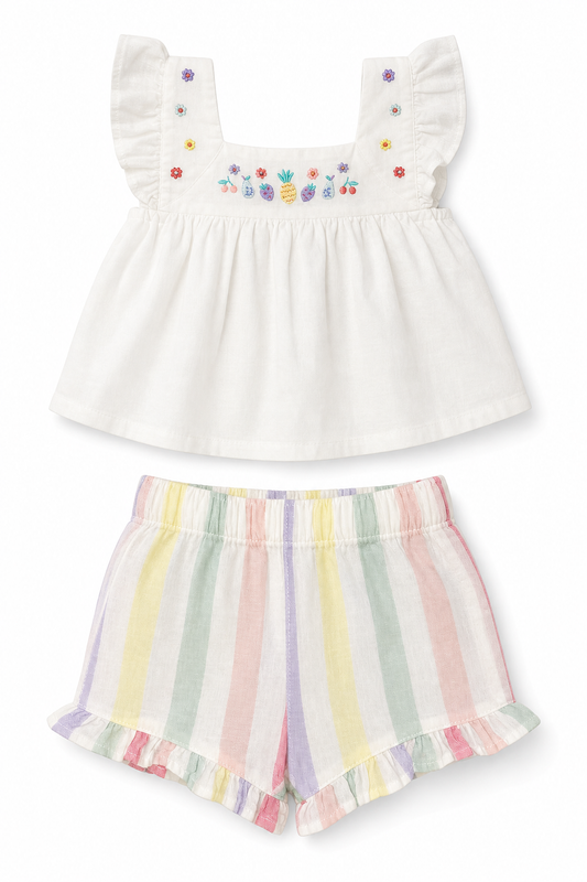 Set de vară multicolor cu detalii brodate
